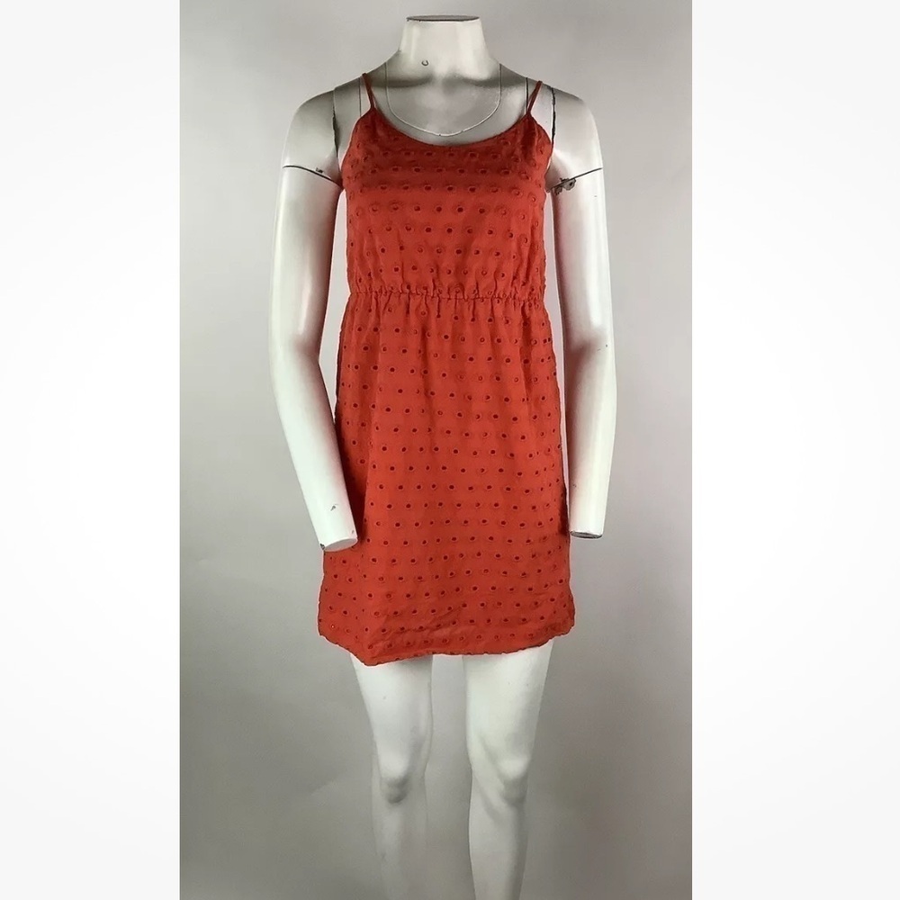 Madewell Sz 0 Mini Sundress Red 100% Cotton Spaghetti Strap All Over Eyelet